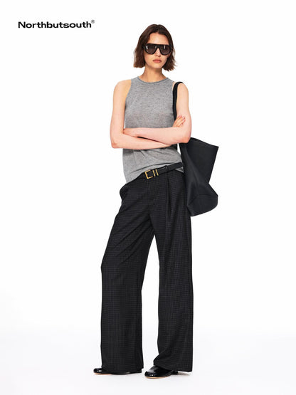 Northbutsouth Black White Micro Check Single Pleat Women&