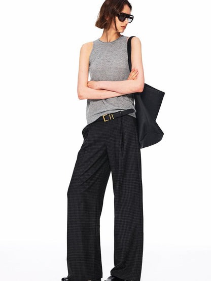 Northbutsouth Black White Micro Check Single Pleat Women&
