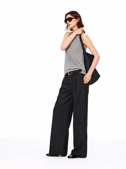 Northbutsouth Black White Micro Check Single Pleat Women&