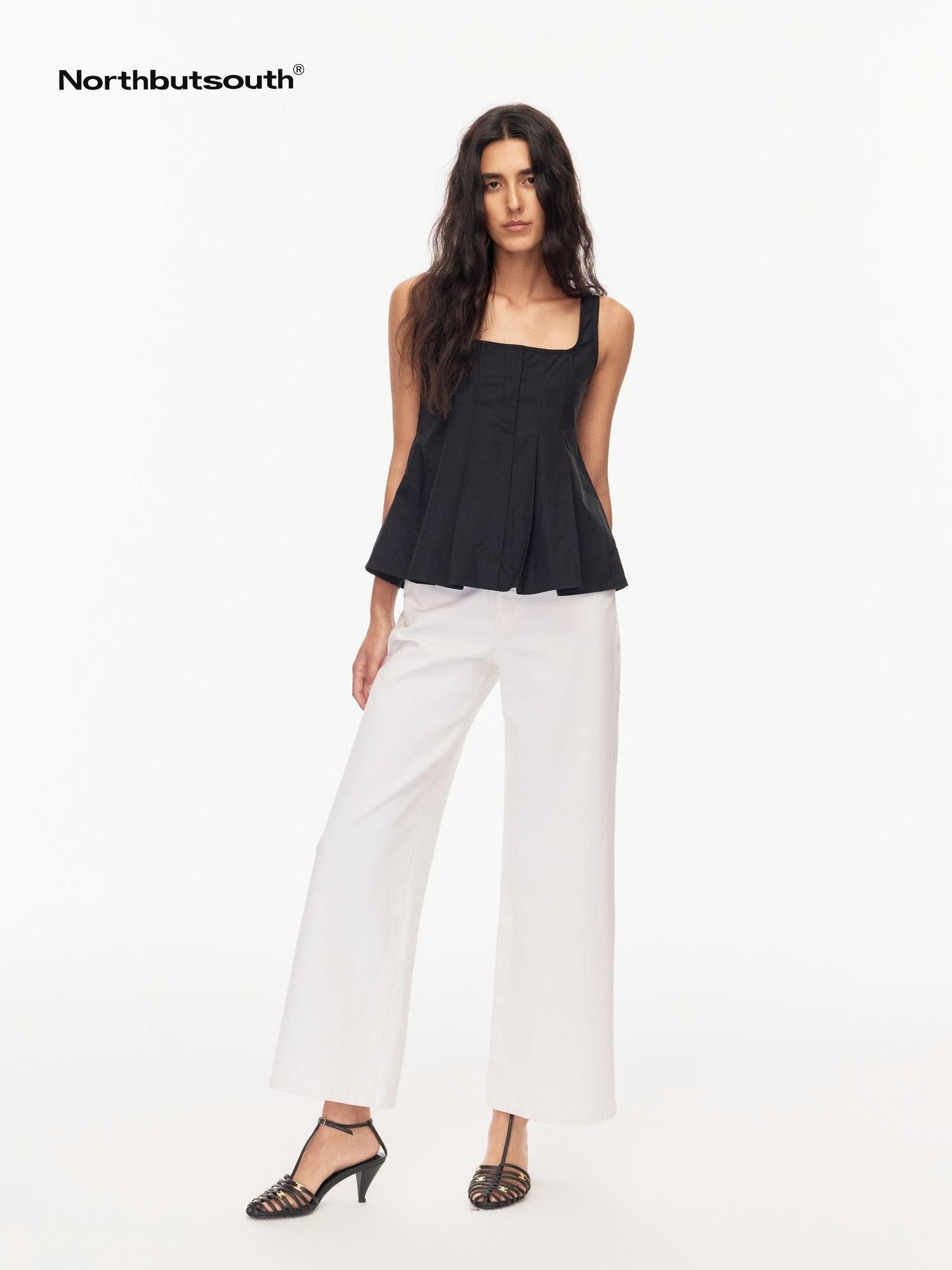 Northbutsouth Black White Sheen Panel Square Neck Puffy Women&