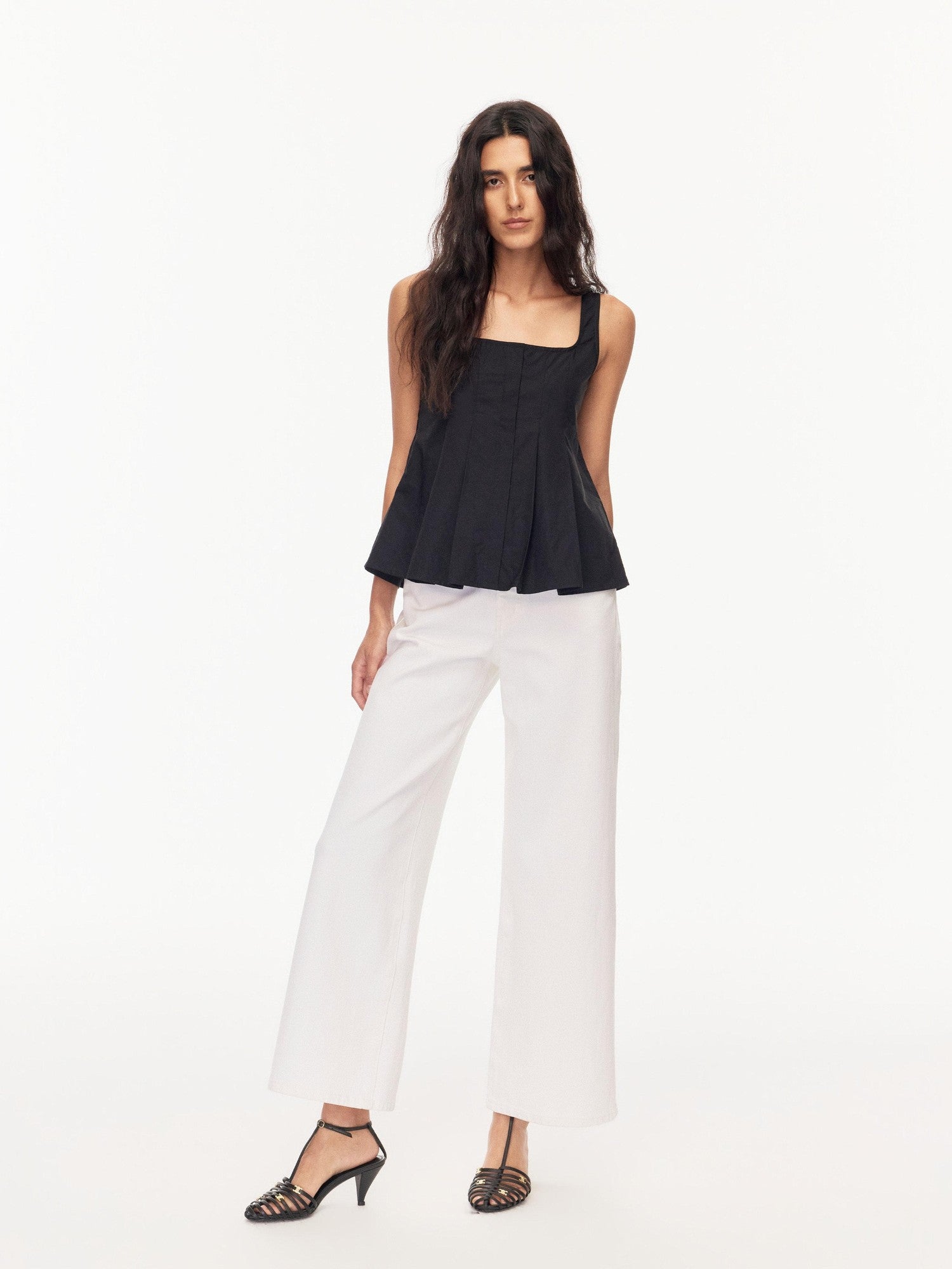 Northbutsouth Black White Sheen Panel Square Neck Puffy Women&