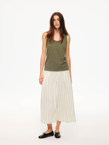 Northbutsouth Black White Striped Double Pleated Cropped Women&
