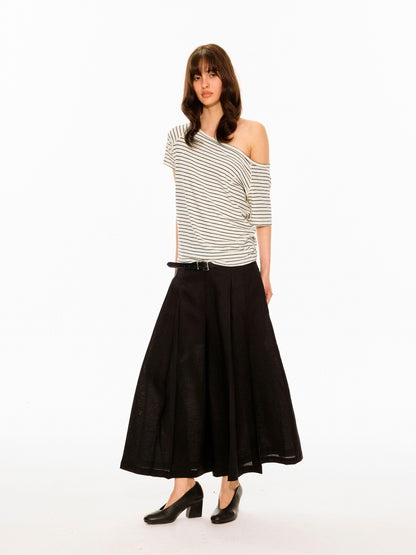 Northbutsouth Black White Striped Slanted Shoulder Women&