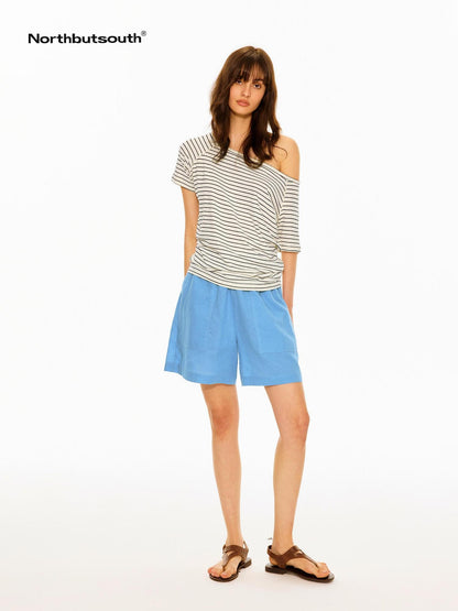 Northbutsouth Black White Striped Slanted Shoulder Women&