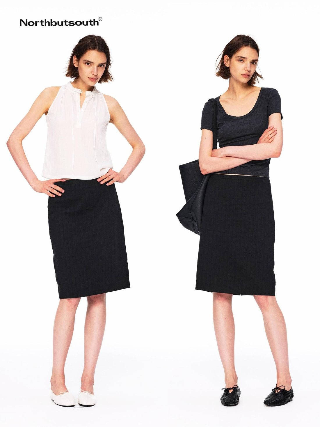 Northbutsouth Black White Vertical Stripe Lightweight Pencil Women&