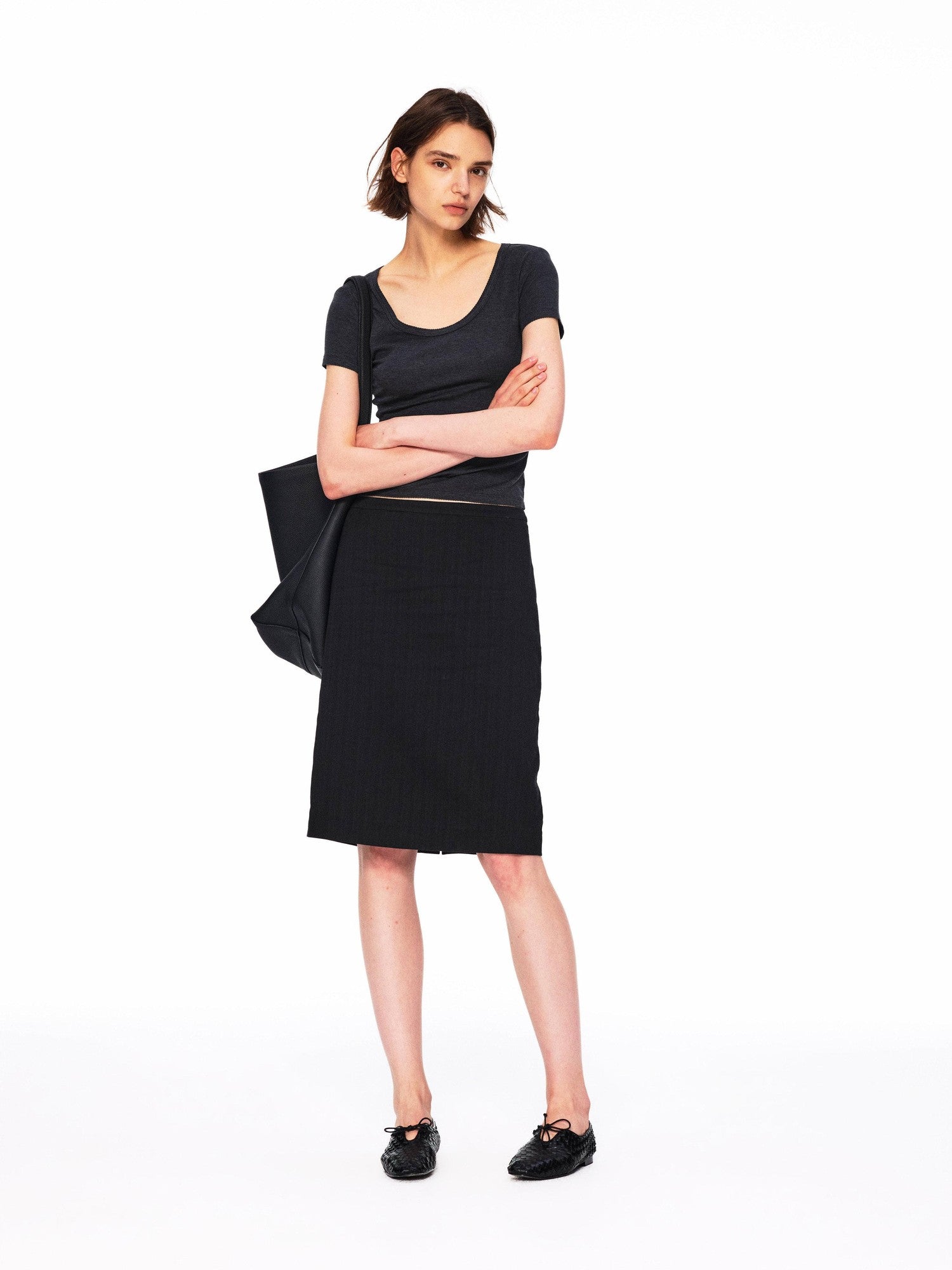 Northbutsouth Black White Vertical Stripe Lightweight Pencil Women&