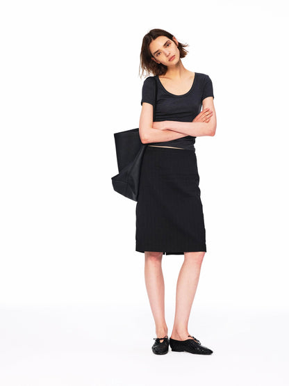 Northbutsouth Black White Vertical Stripe Lightweight Pencil Women&