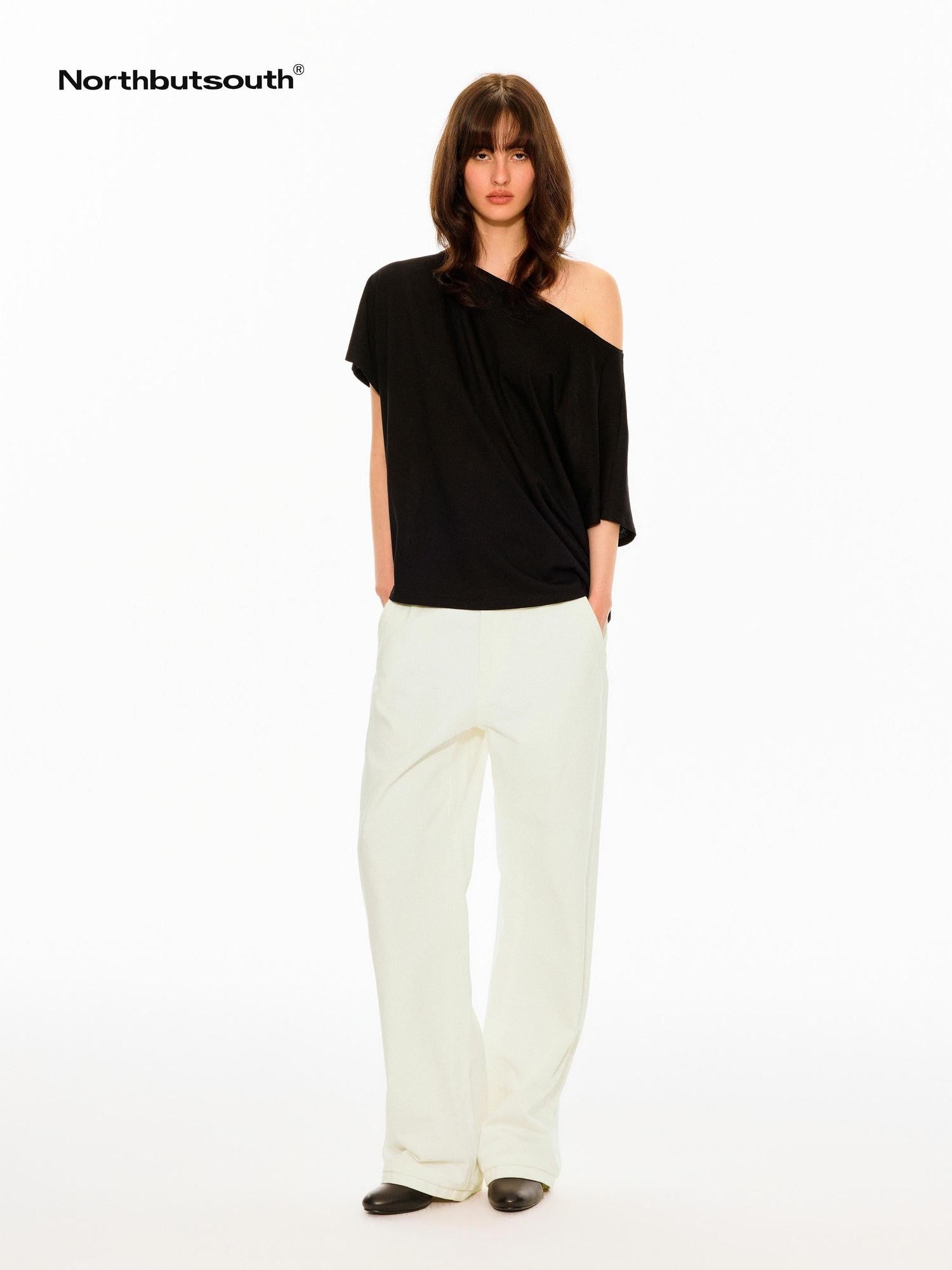 Northbutsouth Black White Washed Slanted Pockets Women&