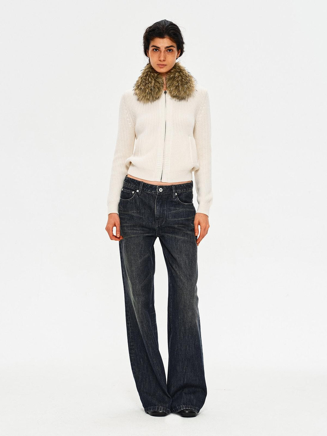 Northbutsouth Blue Black Washed Distressed Slub Low Rise Women&