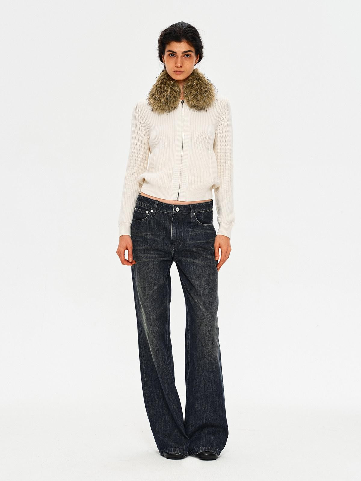 Northbutsouth Blue Black Washed Distressed Slub Low Rise Women&