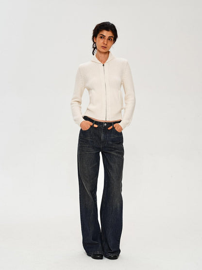 Northbutsouth Blue Black Washed Distressed Slub Low Rise Women&