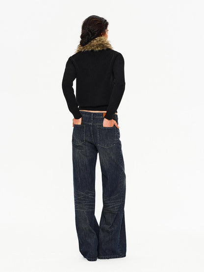 Northbutsouth Blue Black Washed Distressed Slub Low Rise Women&