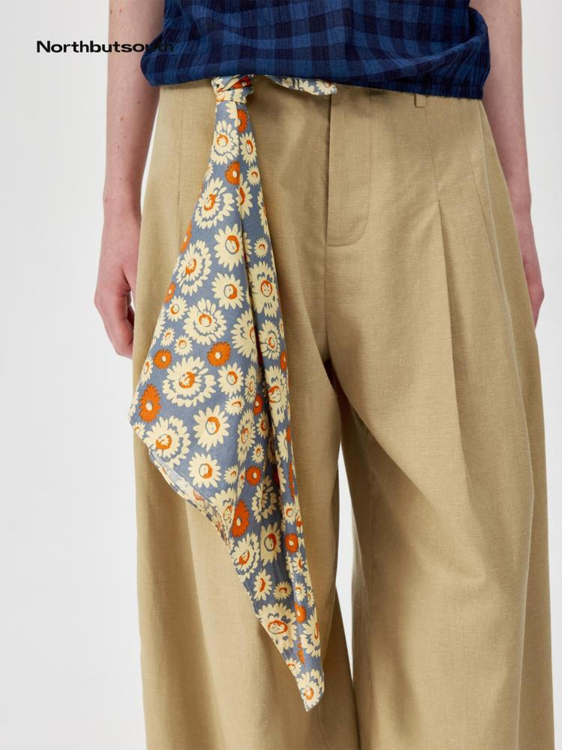 Northbutsouth Blue Floral Print Hemp Bandana Scarf For Multi Way Wear