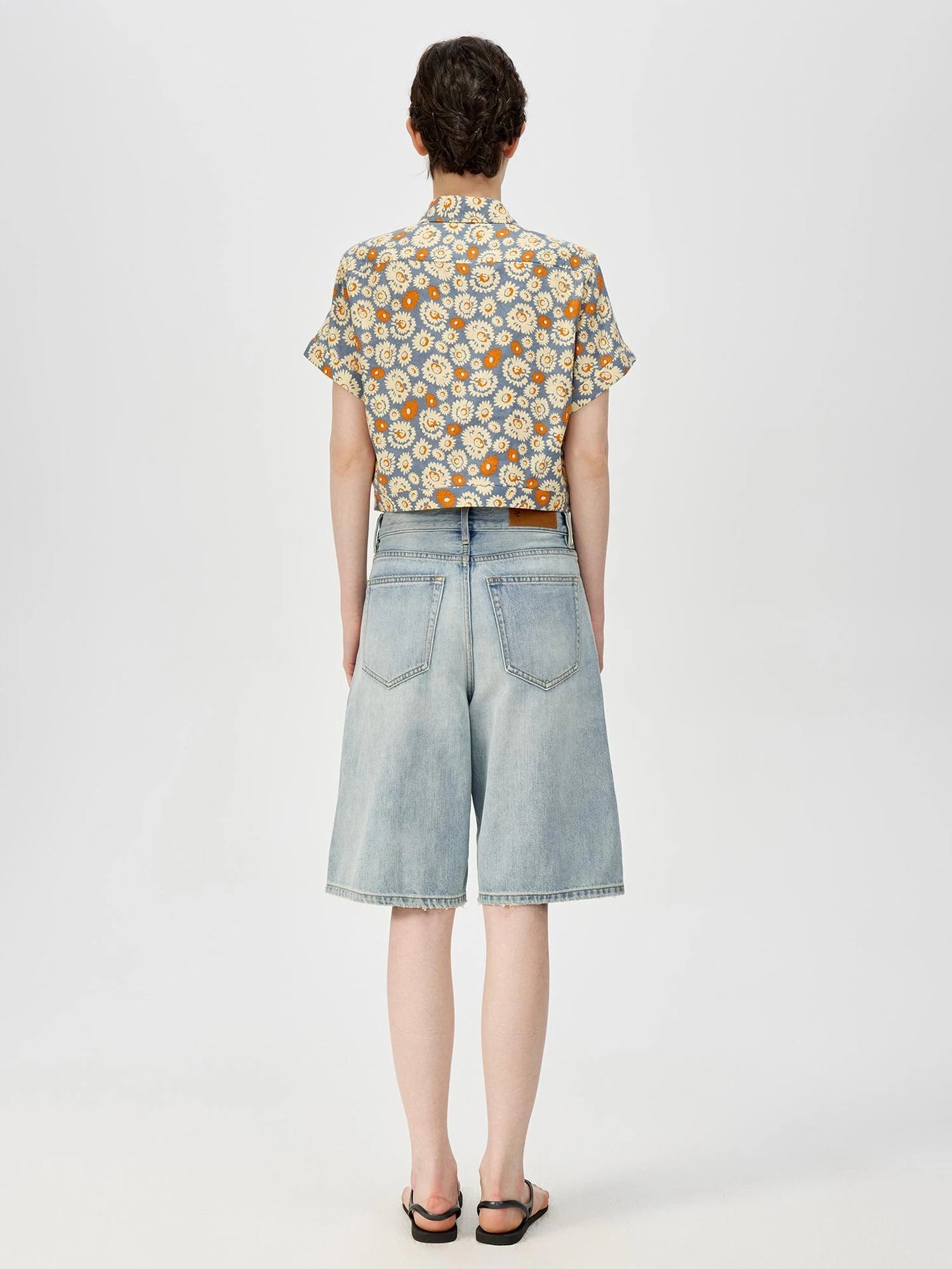 Blue Floral Print Vintage Two Way Tie Front Vacation Shirt