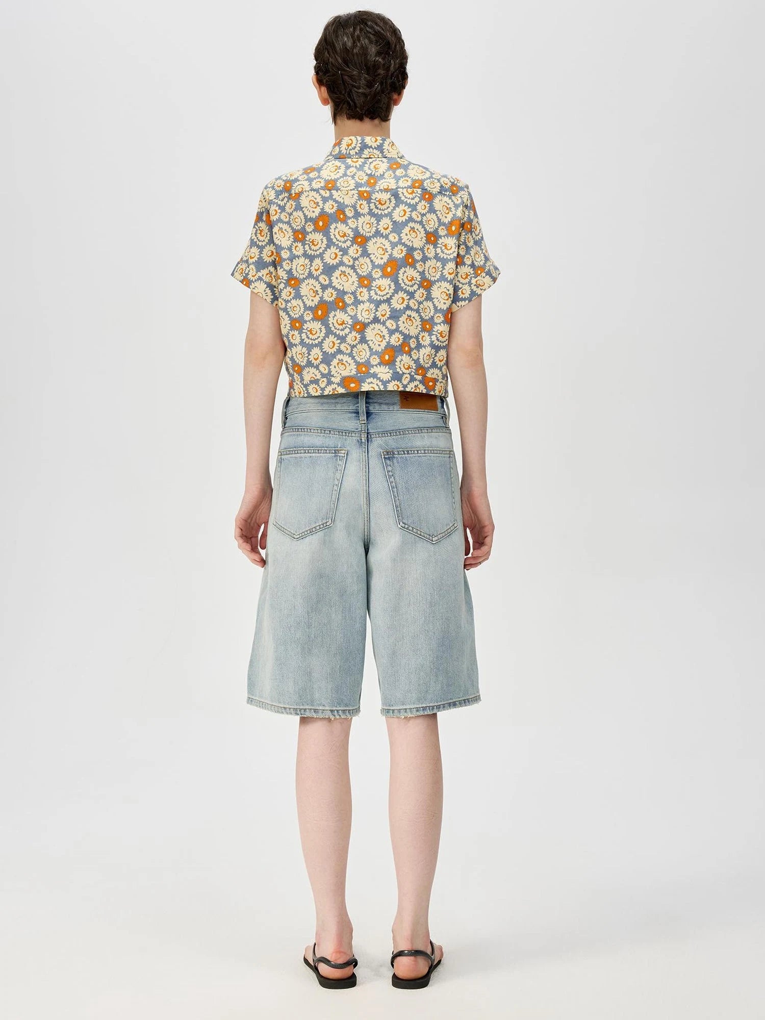 Blue Floral Print Vintage Two Way Tie Front Vacation Shirt