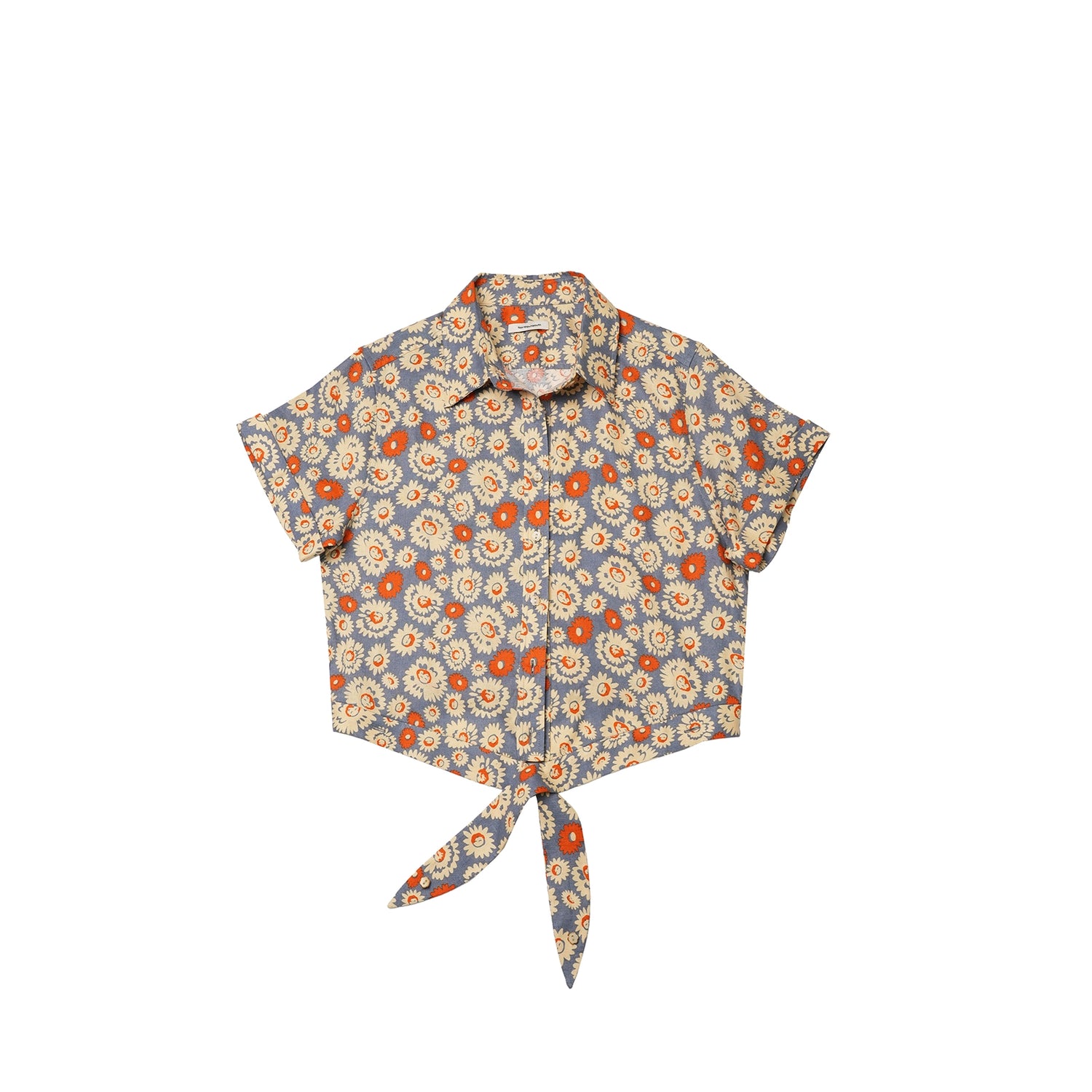 Northbutsouth Blue Floral Print Vintage Two Way Tie Front Vacation Shirt MISSTT