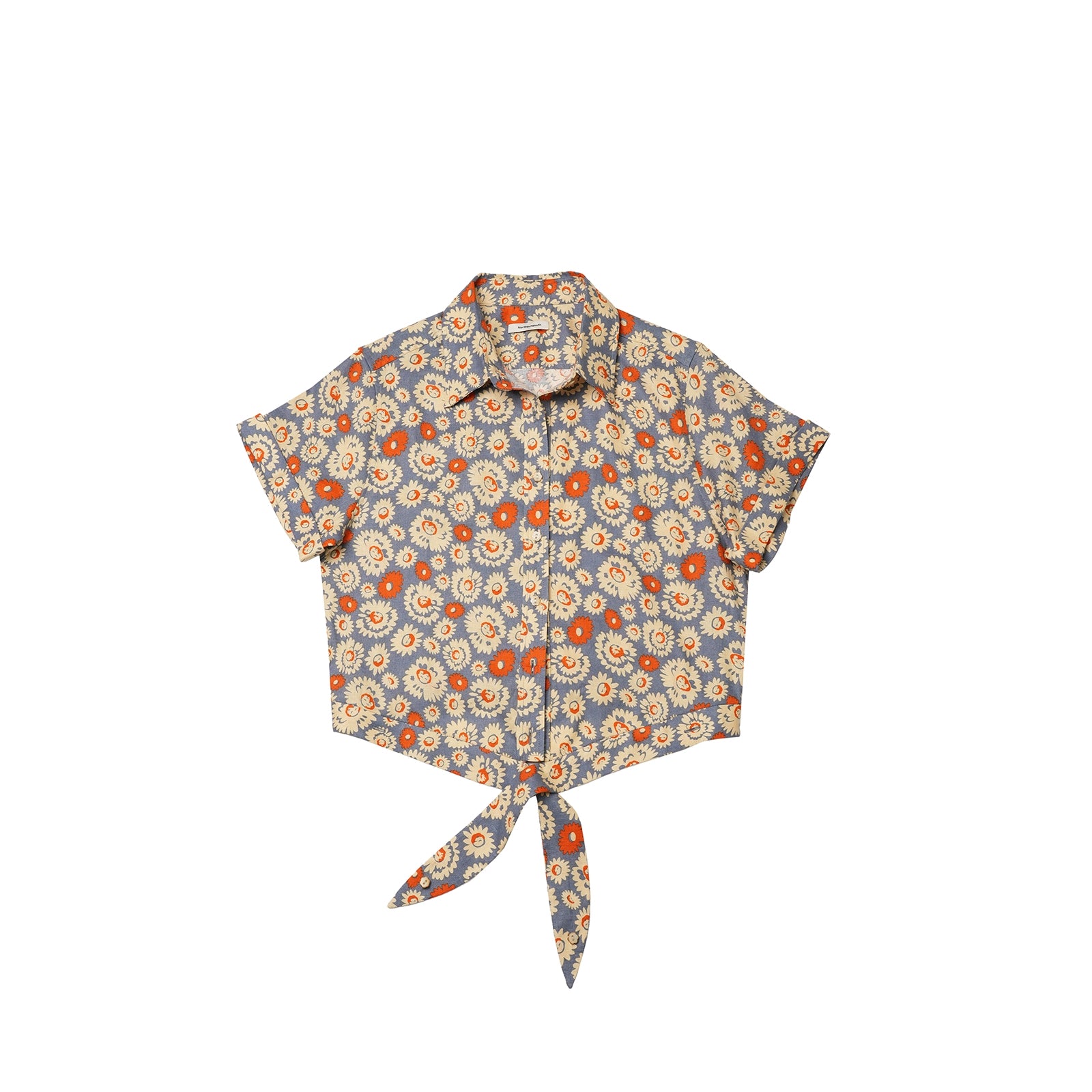 Northbutsouth Blue Floral Print Vintage Two Way Tie Front Vacation Shirt MISSTT