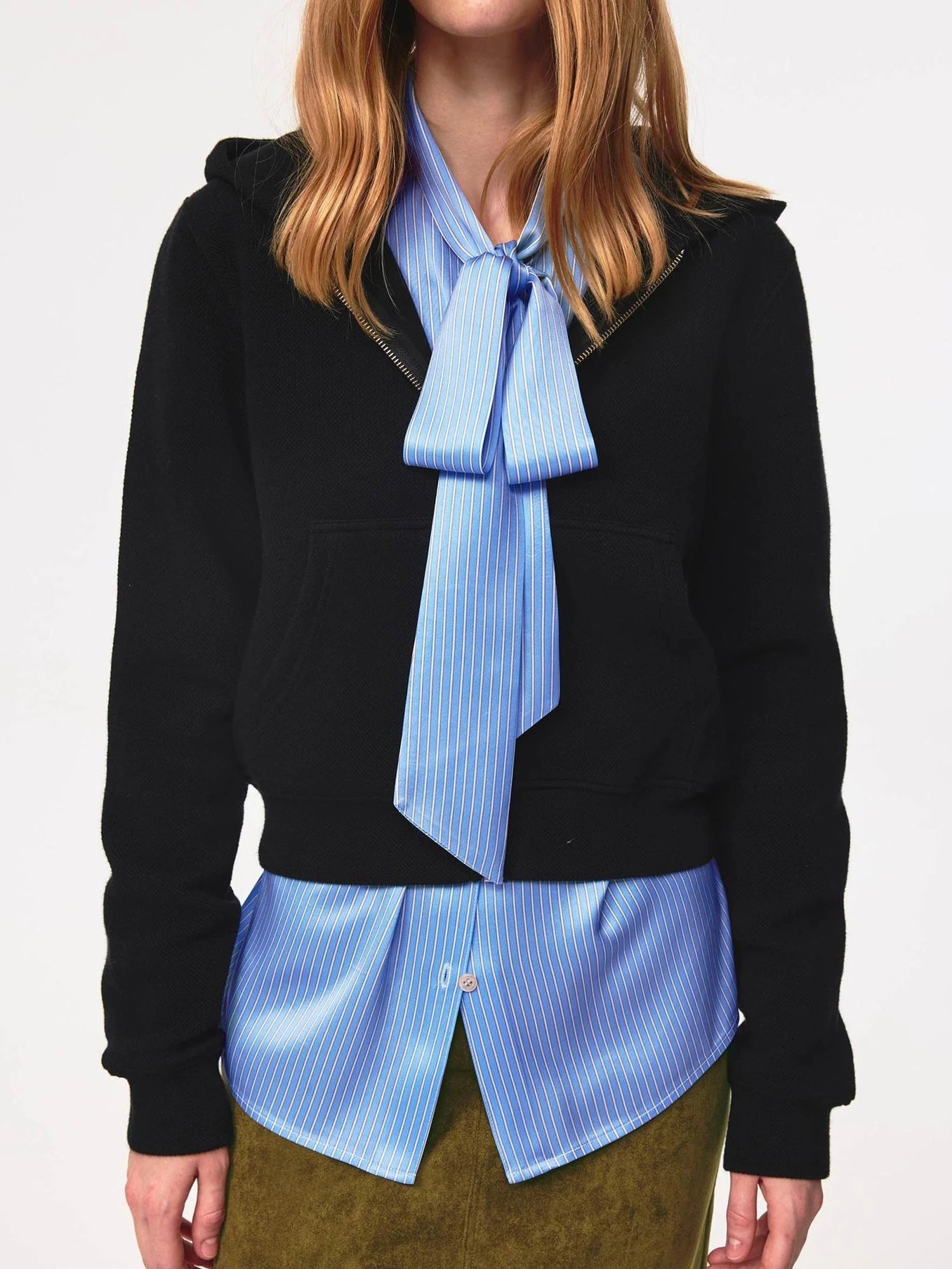 Blue Striped Acetate Bow Tie Layering Shirt