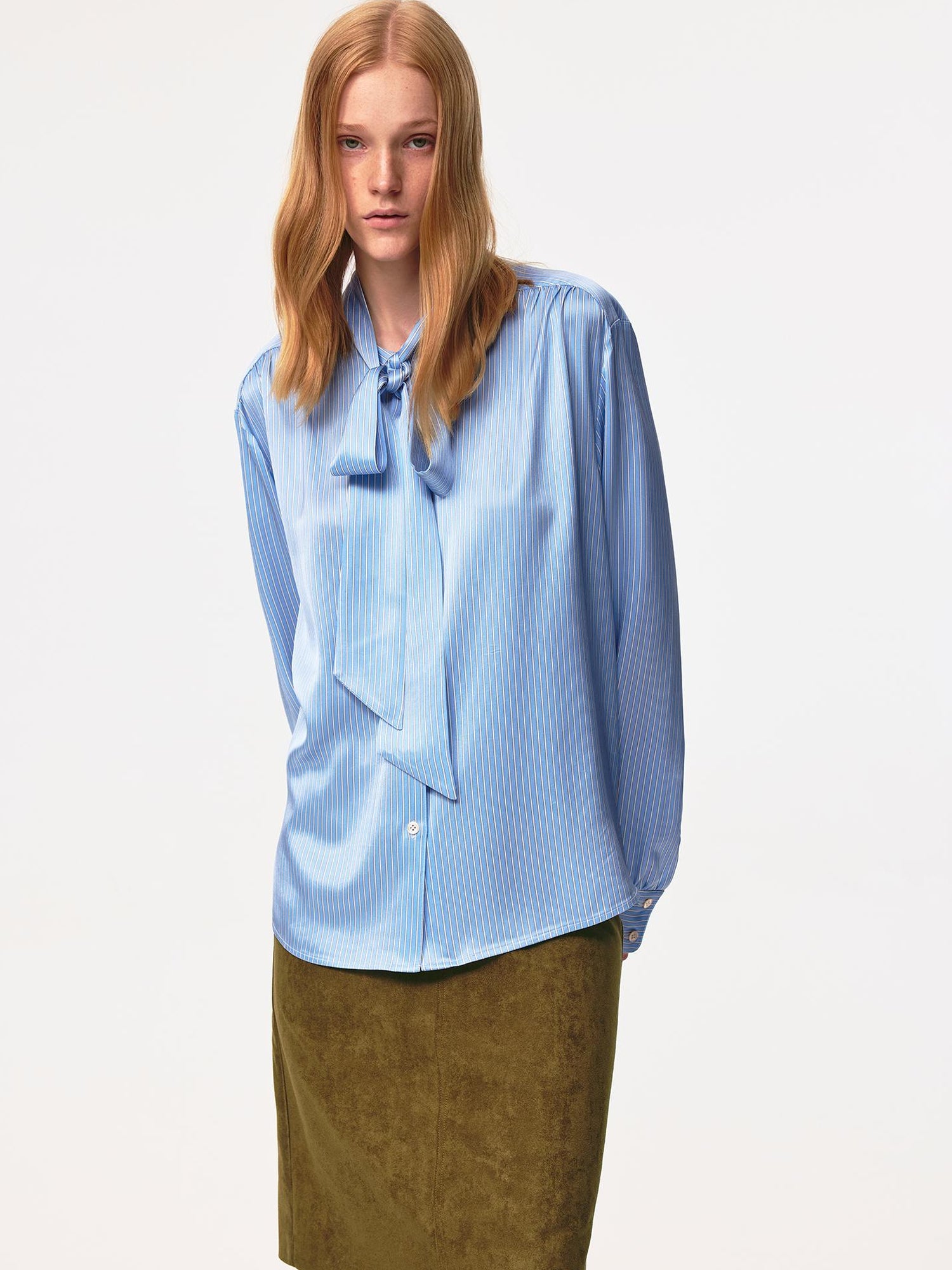 Northbutsouth Blue Striped Acetate Bow Tie Layering Shirt