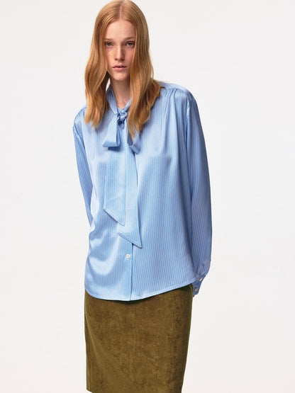 Northbutsouth Blue Striped Acetate Bow Tie Layering Shirt