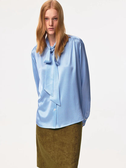 Blue Striped Acetate Bow Tie Layering Shirt
