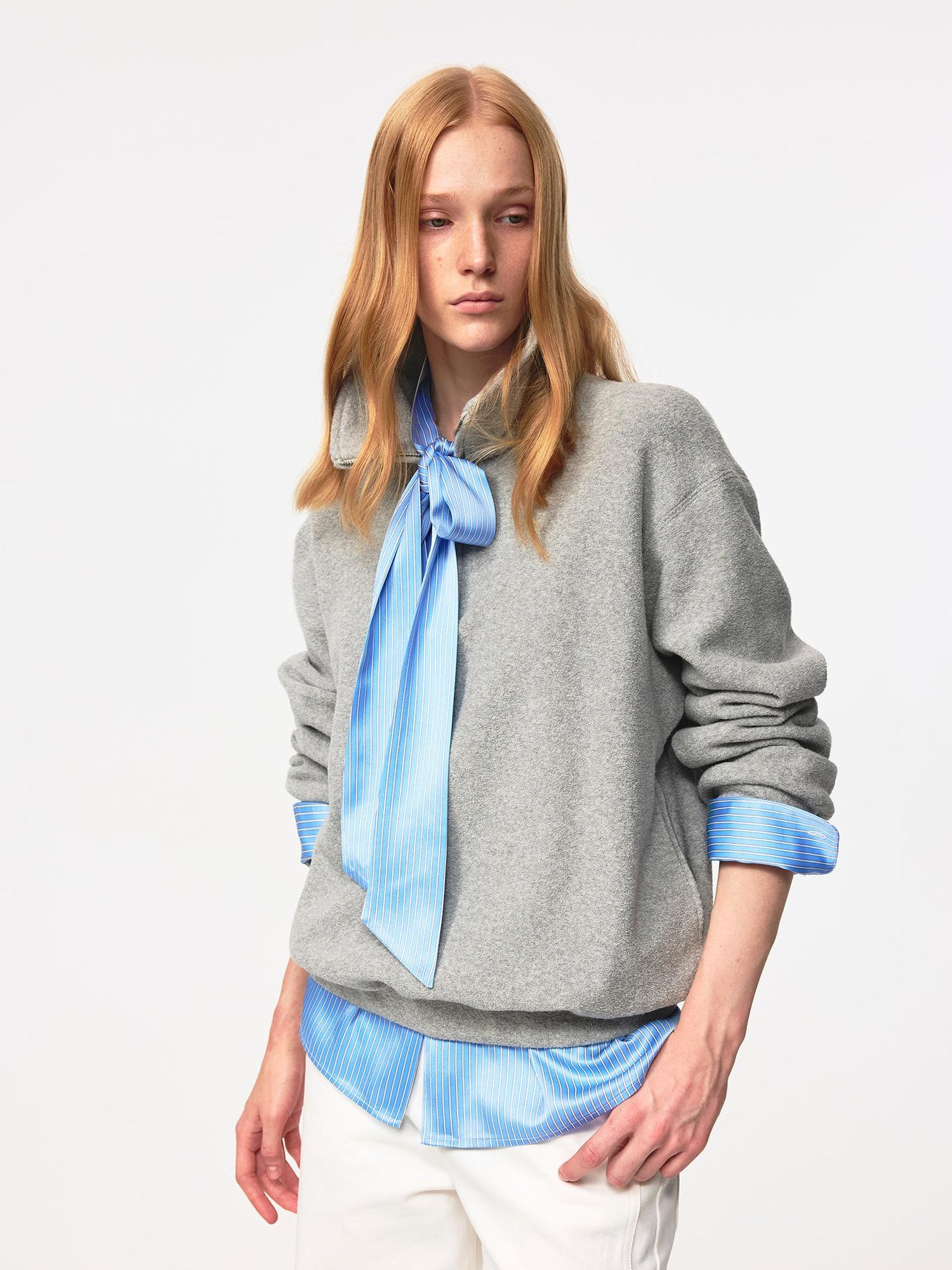 Northbutsouth Blue Striped Acetate Bow Tie Layering Shirt