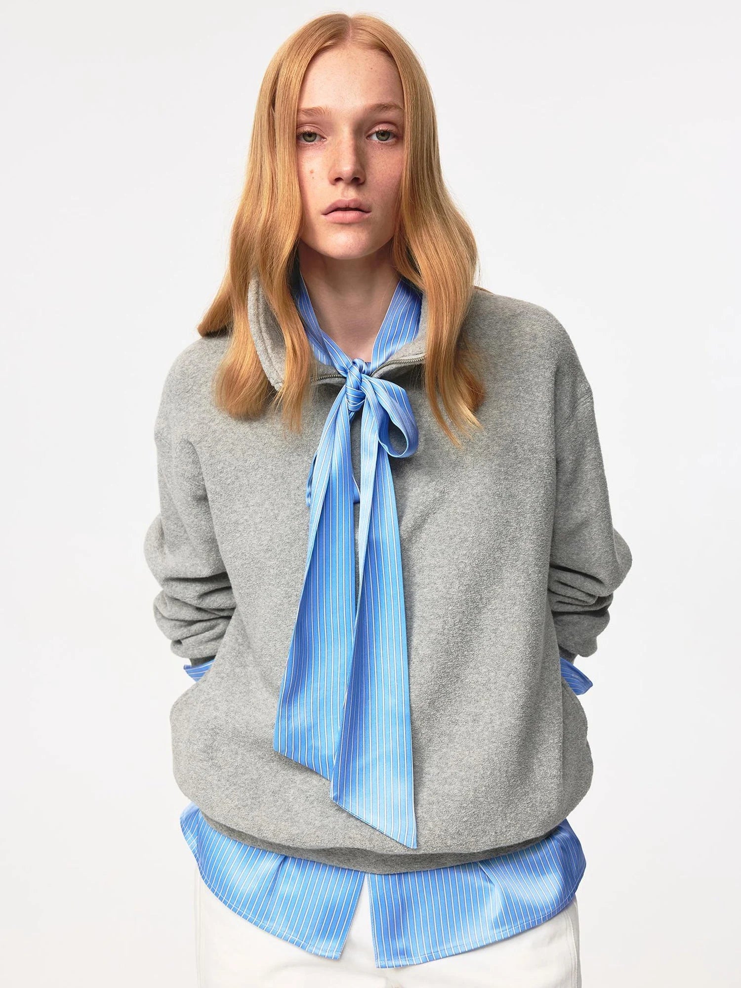 Blue Striped Acetate Bow Tie Layering Shirt