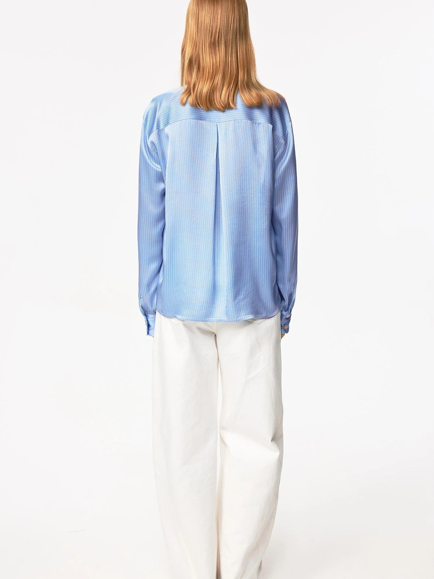 Blue Striped Acetate Bow Tie Layering Shirt