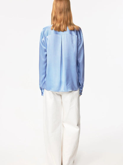 Blue Striped Acetate Bow Tie Layering Shirt