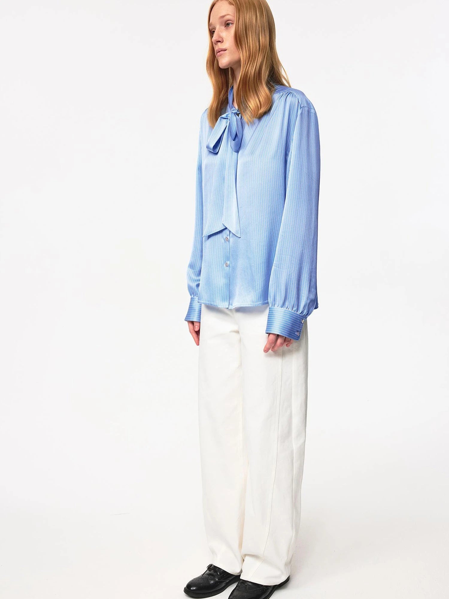 Blue Striped Acetate Bow Tie Layering Shirt