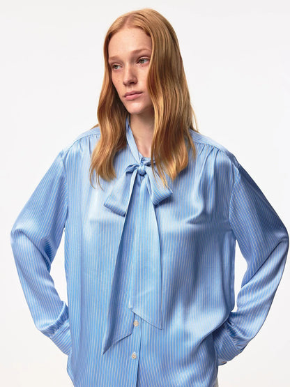 Blue Striped Acetate Bow Tie Layering Shirt