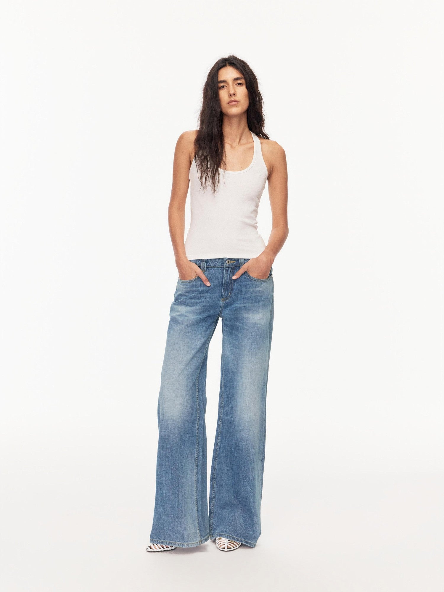 Northbutsouth Blue Whisker Washed Mid Low Rise Relaxed Women&