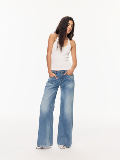 Northbutsouth Blue Whisker Washed Mid Low Rise Relaxed Women&