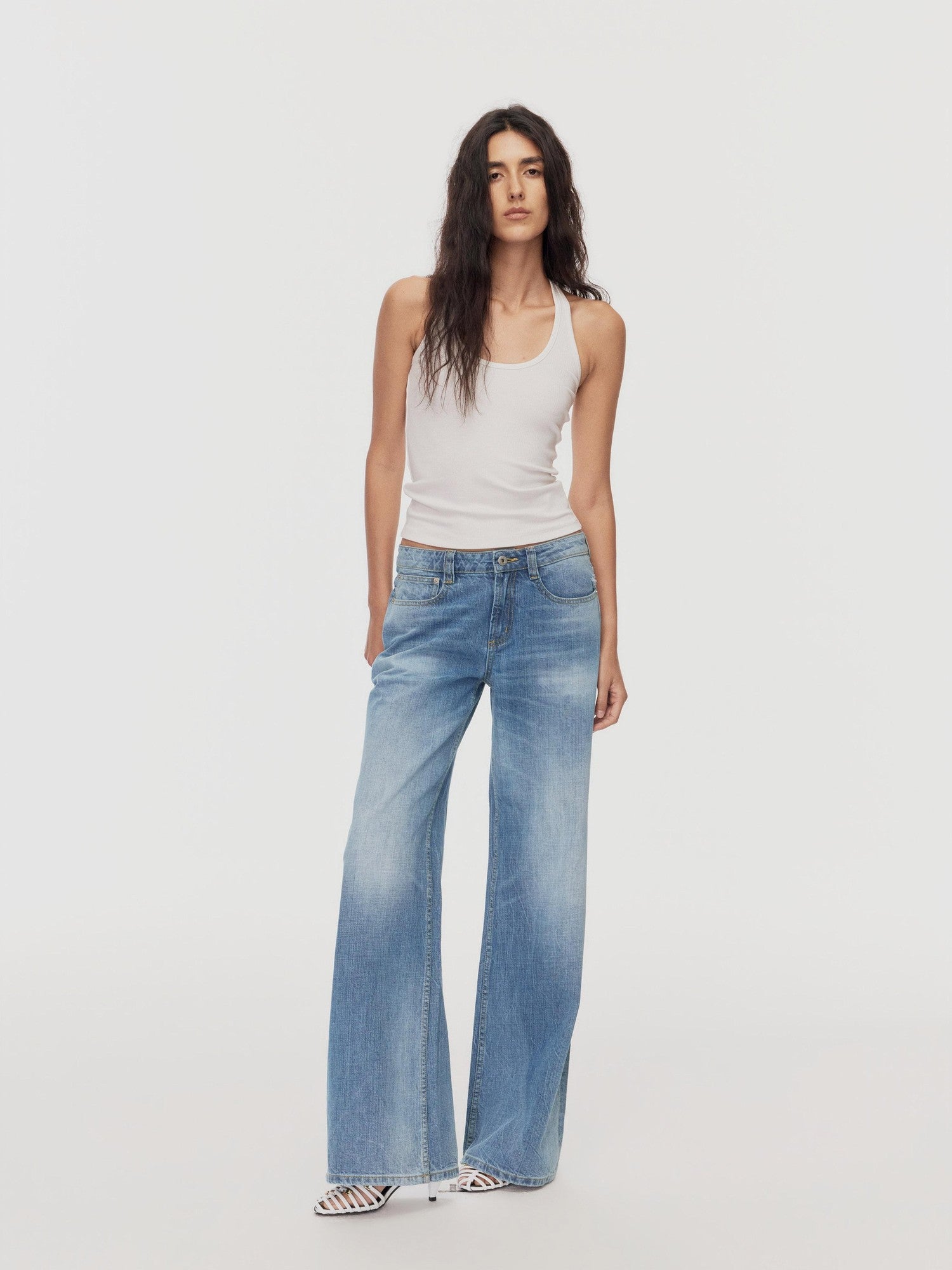 Northbutsouth Blue Whisker Washed Mid Low Rise Relaxed Women&