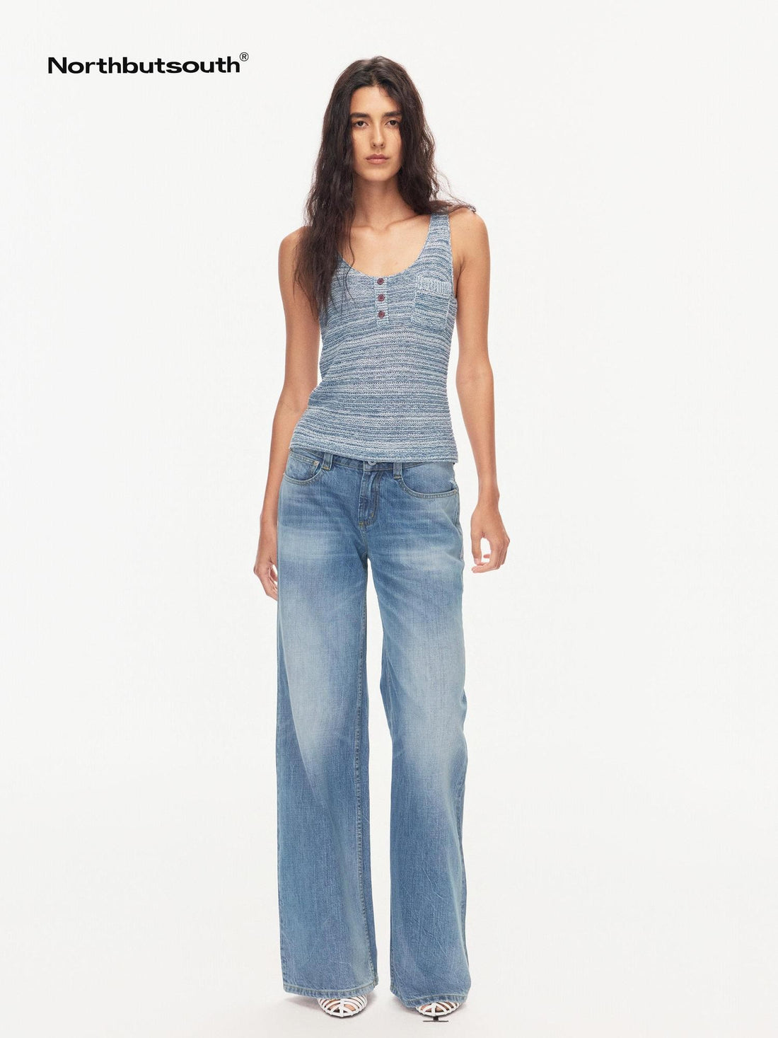 Northbutsouth Blue Whisker Washed Mid Low Rise Relaxed Women&