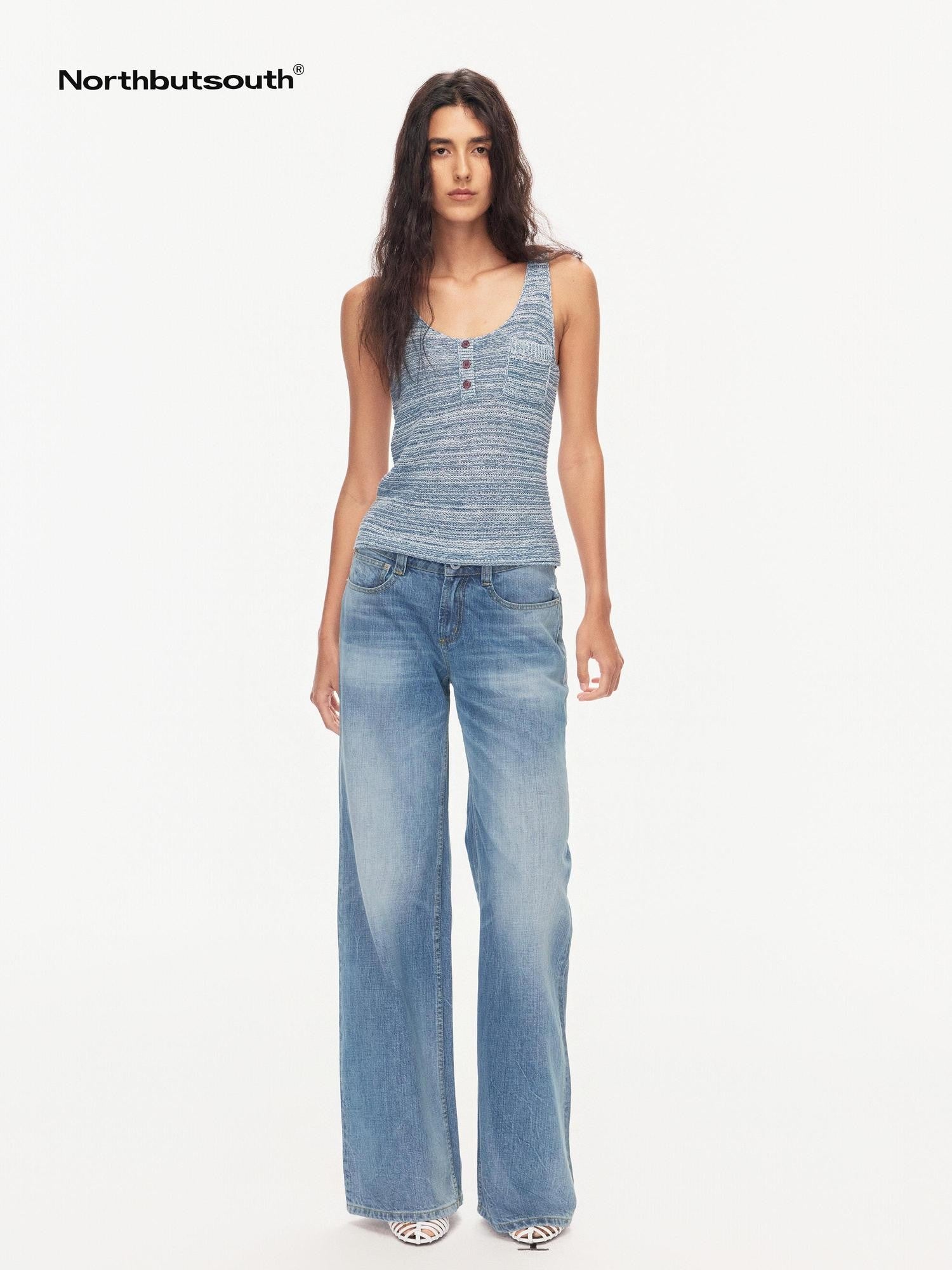 Northbutsouth Blue Whisker Washed Mid Low Rise Relaxed Women&