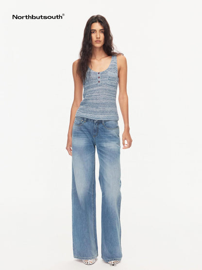 Northbutsouth Blue Whisker Washed Mid Low Rise Relaxed Women&