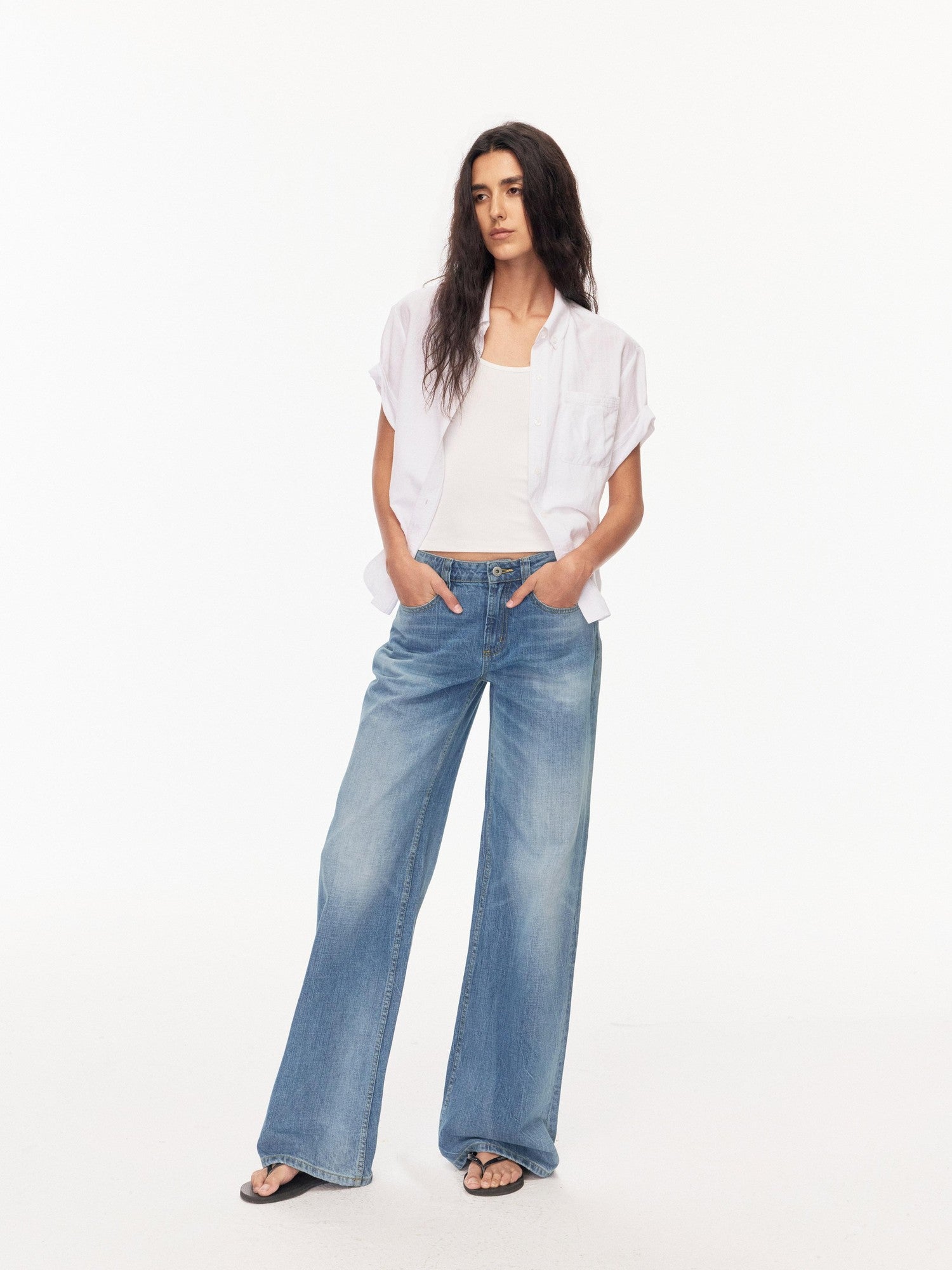 Northbutsouth Blue Whisker Washed Mid Low Rise Relaxed Women&