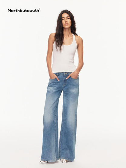 Northbutsouth Blue Whisker Washed Mid Low Rise Relaxed Women&