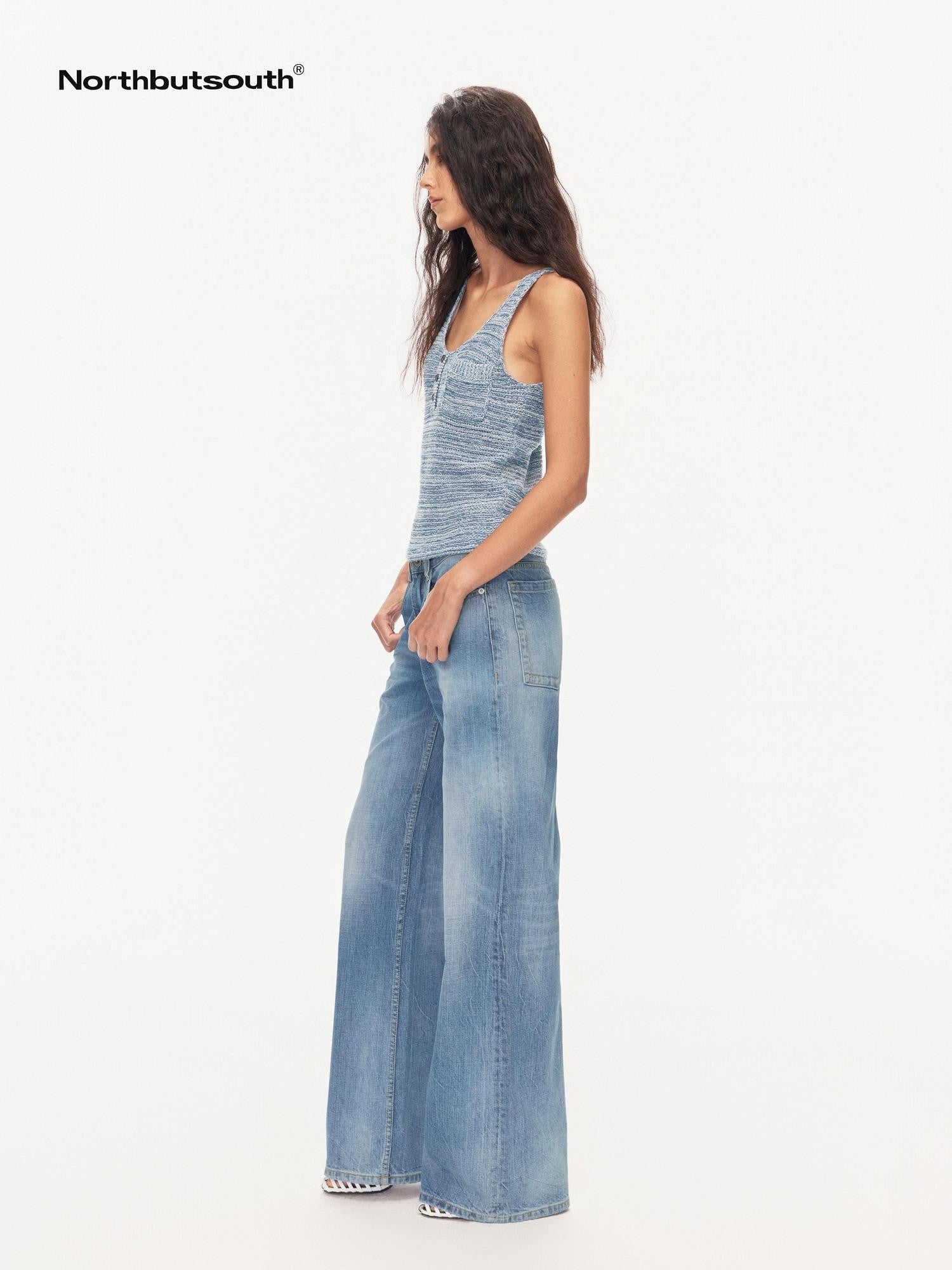 Northbutsouth Blue Whisker Washed Mid Low Rise Relaxed Women&