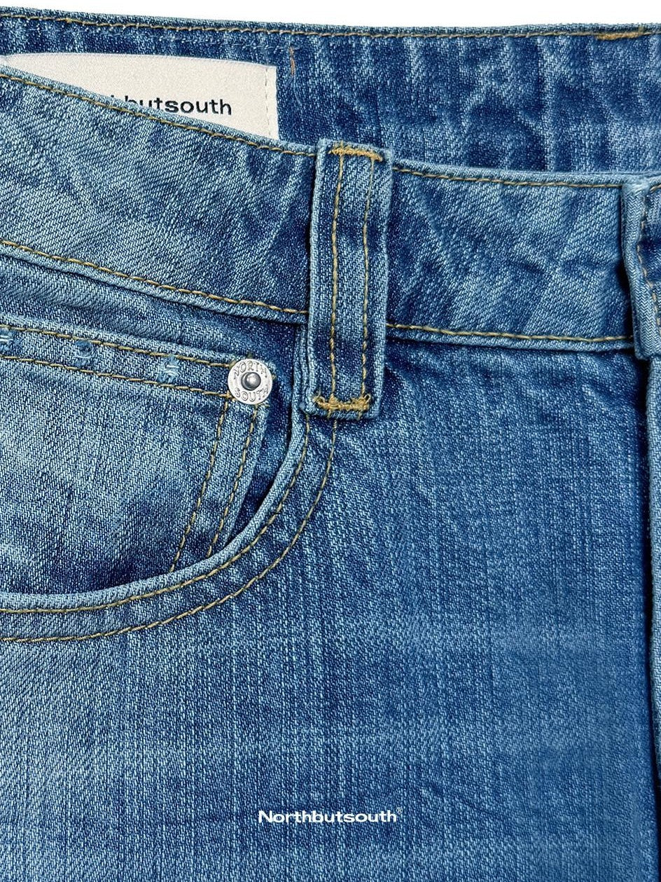 Northbutsouth Blue Whisker Washed Mid Low Rise Relaxed Women&