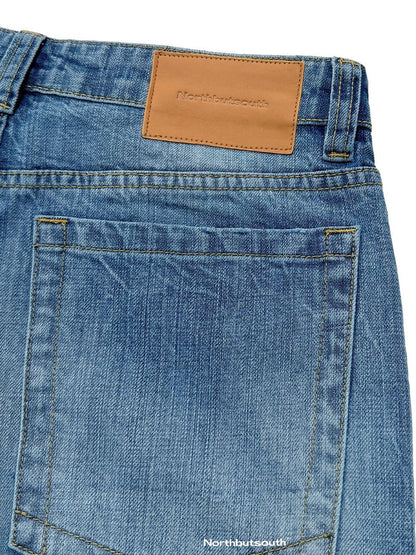 Northbutsouth Blue Whisker Washed Mid Low Rise Relaxed Women&