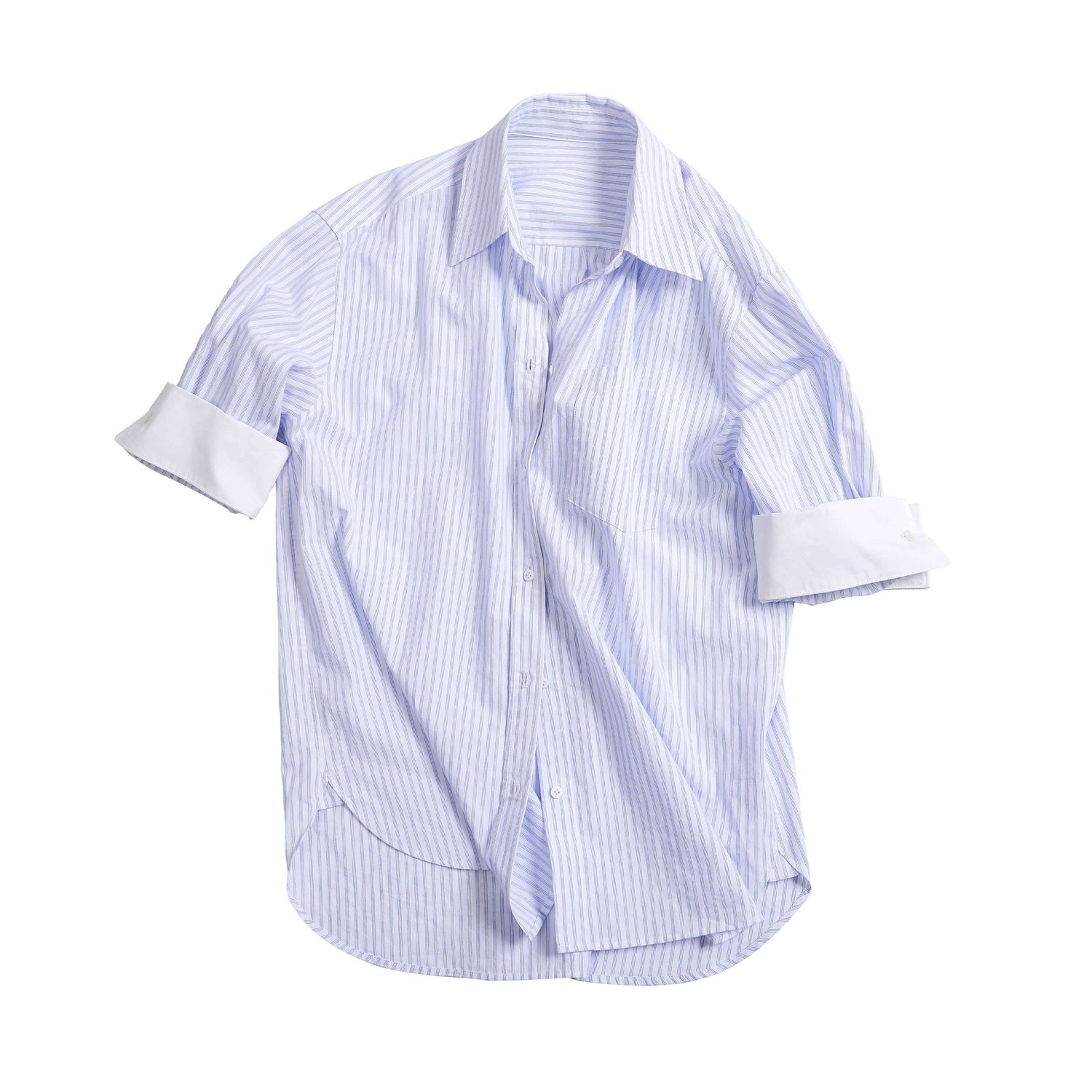 Northbutsouth_Blue_White_Contrast_Collar_Fine_Stripe_Mid_Sleeve_Loose_Women&