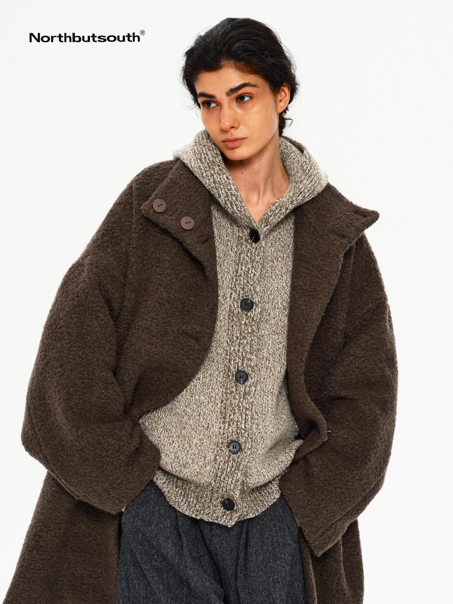 Northbutsouth Brown Textured Cocoon Women&