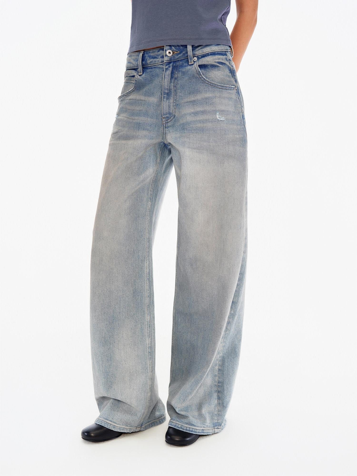 Northbutsouth Chalk Blue Washed Whisker Distressed Women&