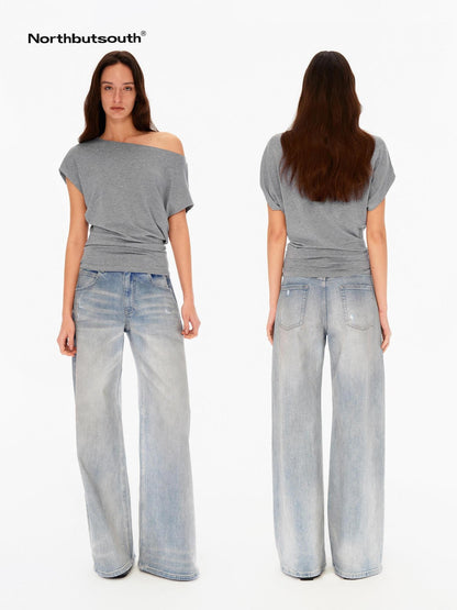 Northbutsouth Chalk Blue Washed Whisker Distressed Women&