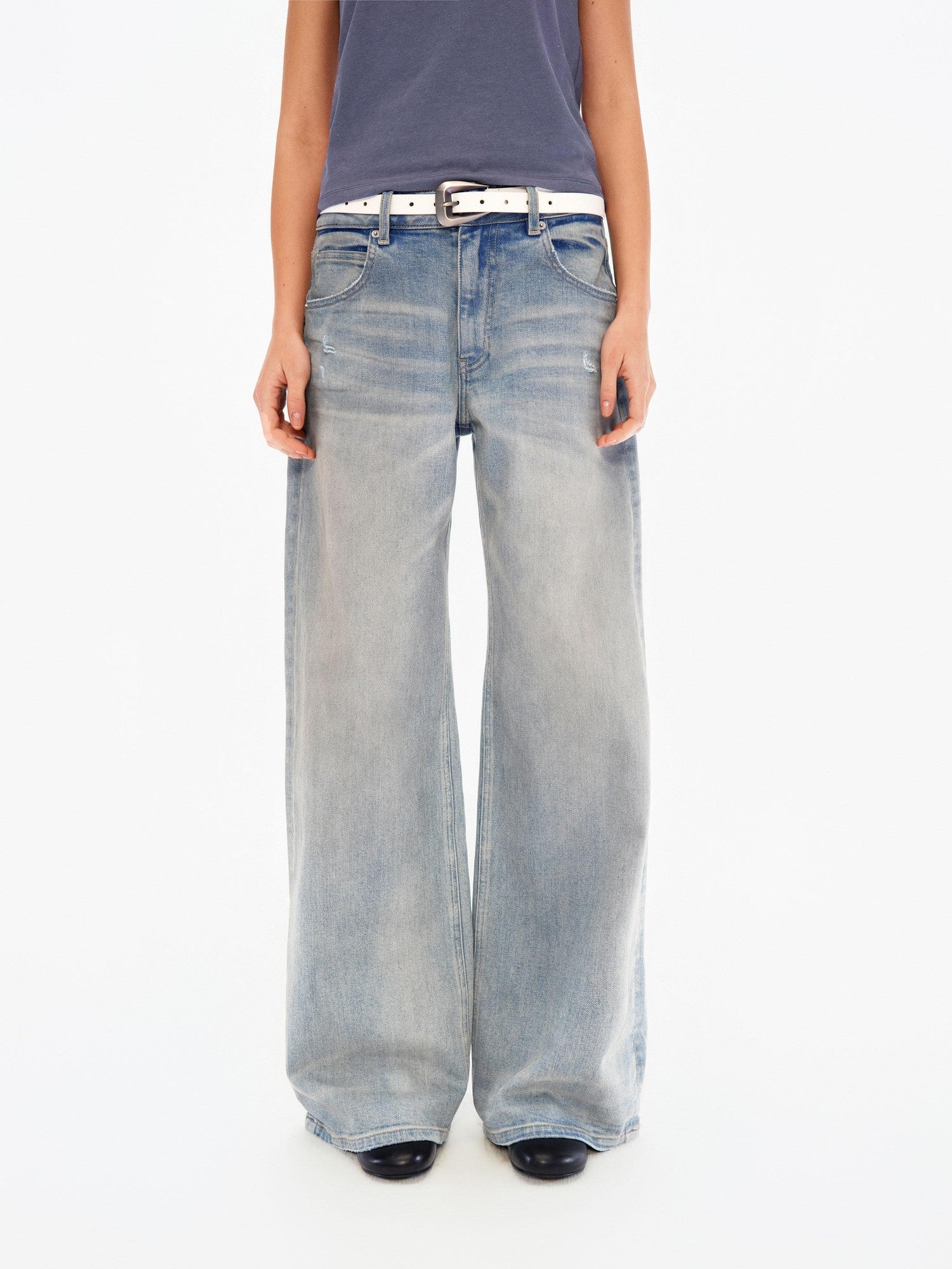 Northbutsouth Chalk Blue Washed Whisker Distressed Women&