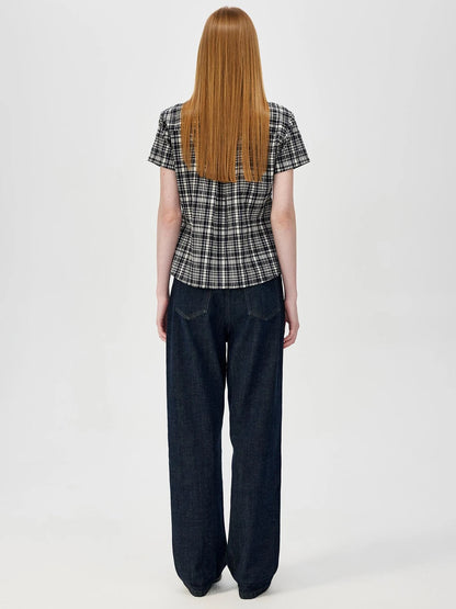 Classic Black And White Check Texture Short Sleeve Shirt And Jumper Set