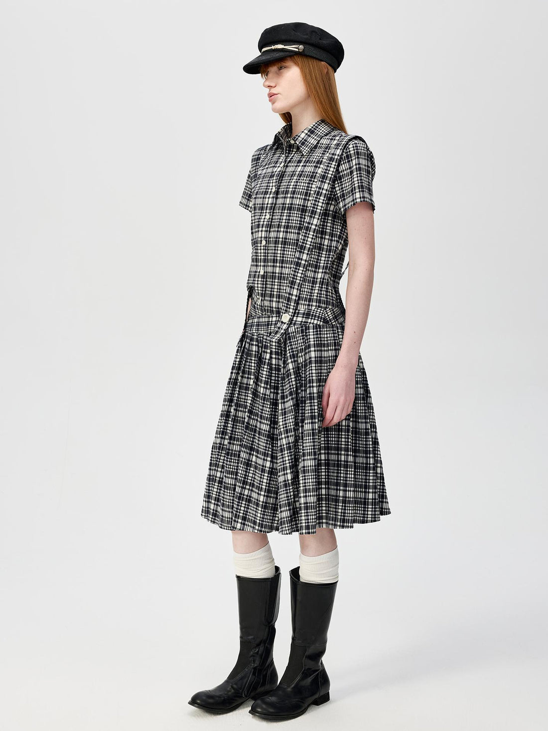 Northbutsouth Classic Black And White Check Texture Short Sleeve Shirt And Jumper Set
