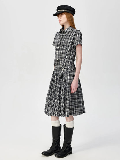 Classic Black And White Check Texture Short Sleeve Shirt And Jumper Set